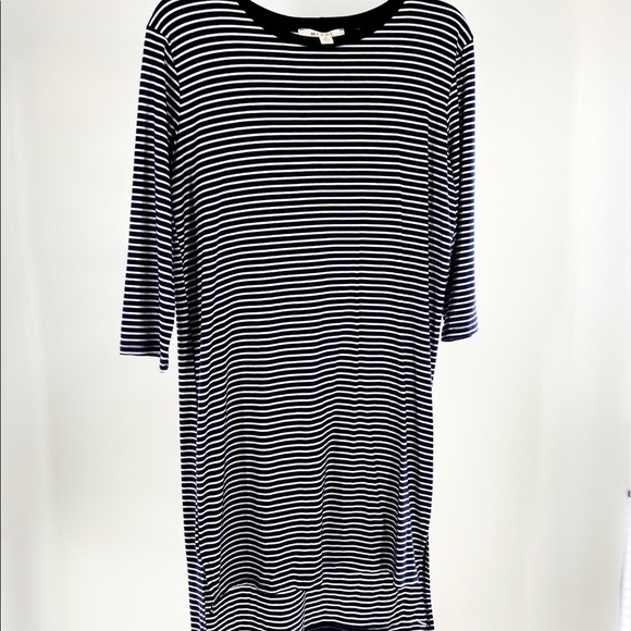 Navy & White High Low Stripe Knit Dress - Picture 1 of 2
